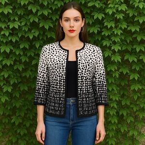 STIZZOLI Italian Made Black and White Zip Cardigan, 48 IT/12 US